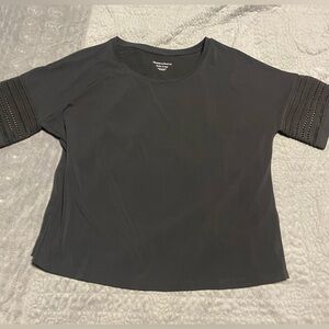 Black Short Sleeve Shirt with Delicate Details on Sleeve